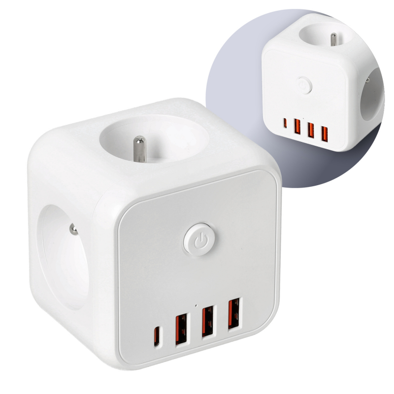 Rozgałęźnik KOBI LINEA PRO CUBE 3-gniazda z uz. i wył. + 4xUSB